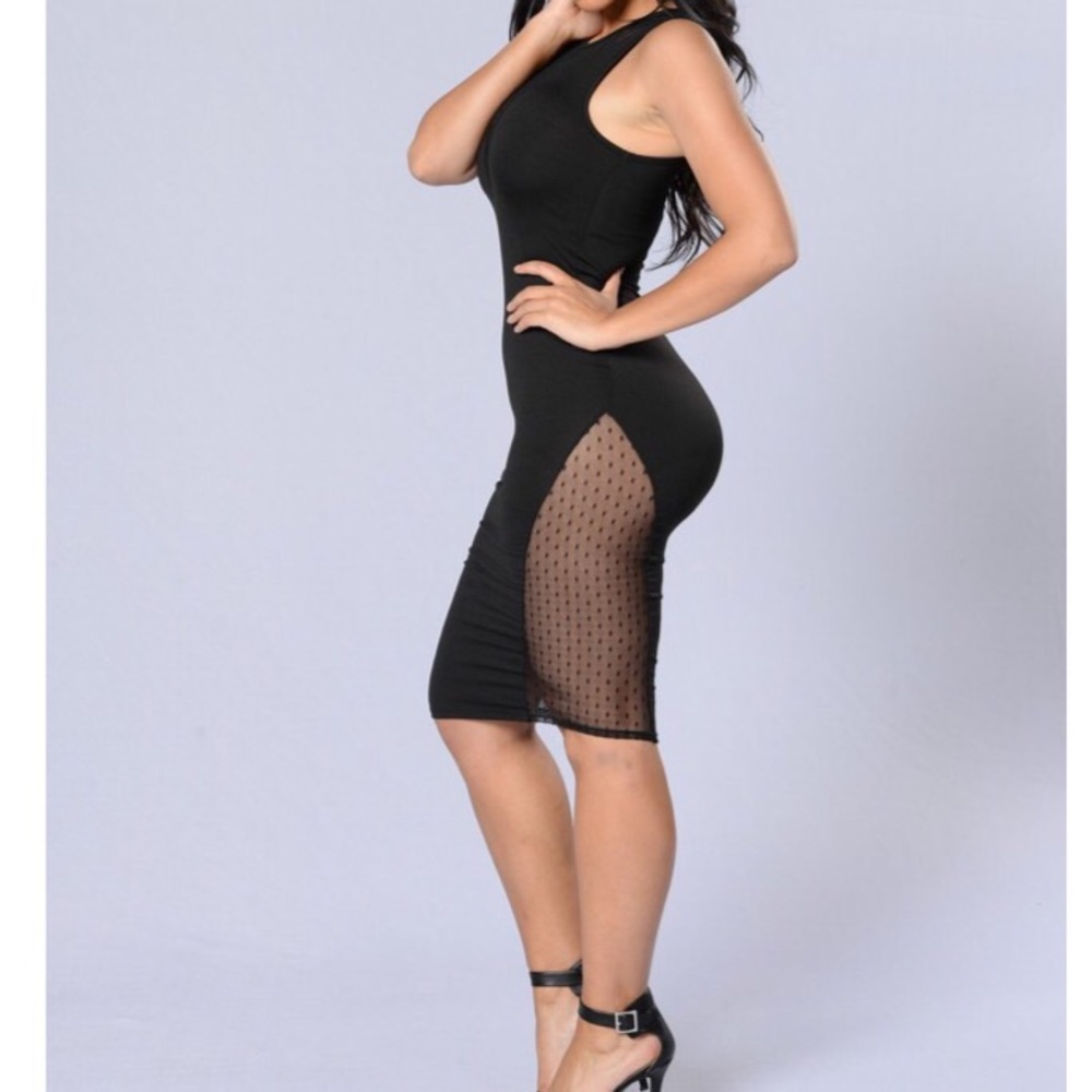 Sleeveless Polka Dot Mesh Panels Black dress - Picture 2 of 7